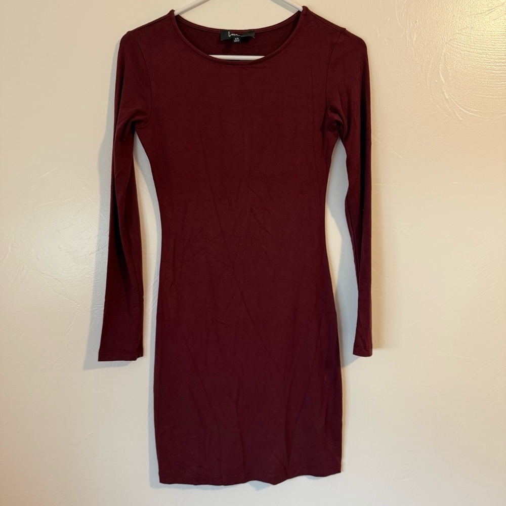 Lulus Long Sleeve Bodycon Midi Dress Burgundy Size XS